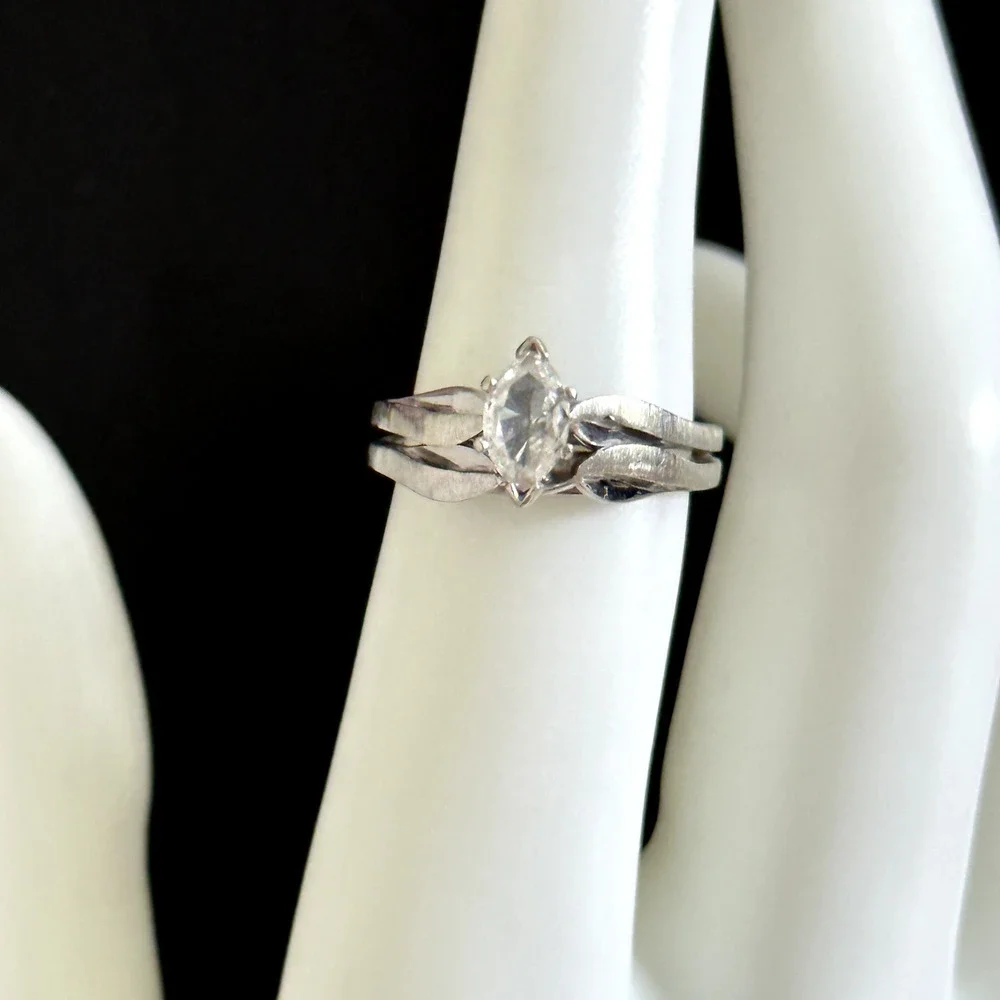 14K White Yellow Gold Natural Marquise VS Diamond Engagement Band Ring Size 6.25